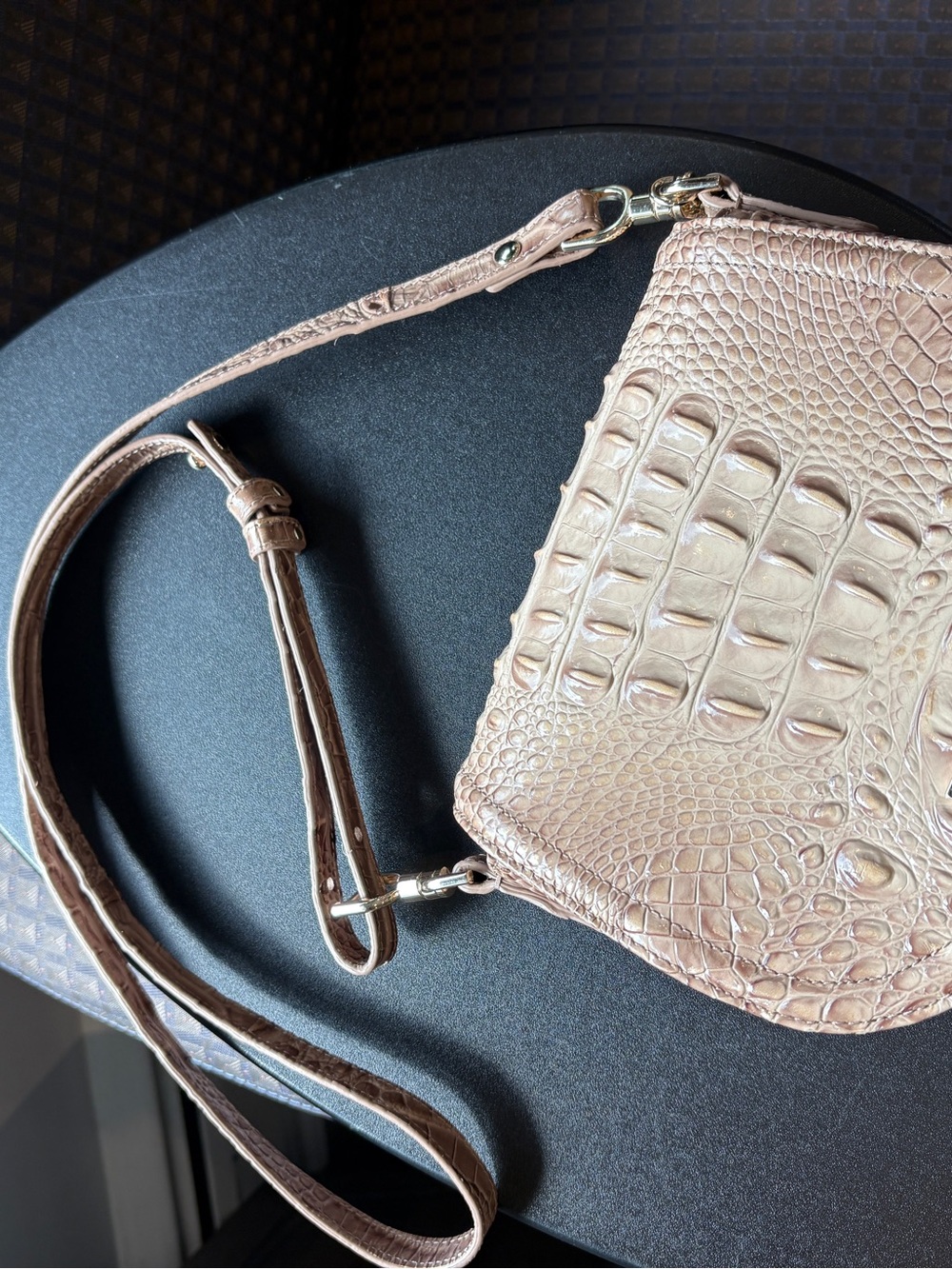 Brahmin Croc-Embossed Taupe Crossbody with Gold Hardware - Picture 5 of 5